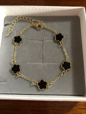 14kt Gold Plated Stainless Steel Black Clover Bracelet
